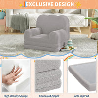 GARVEE Kindersofa 2-in-1, Ausklappbares Kinder Sofa mit Weichem Sherpa-Bezug und Schaumstofffüllung, Kindercouch für Spielzimmer, Kinderzimmer & Lesen, Grau