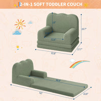 GARVEE Kindersofa 2-in-1, Ausklappbares Kinder Sofa mit Weichem Sherpa-Bezug und Schaumstofffüllung, Kindercouch für Spielzimmer, Kinderzimmer & Lesen, Grün