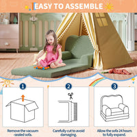 GARVEE Kindersofa 2-in-1, Ausklappbares Kinder Sofa mit Weichem Sherpa-Bezug und Schaumstofffüllung, Kindercouch für Spielzimmer, Kinderzimmer & Lesen, Grün