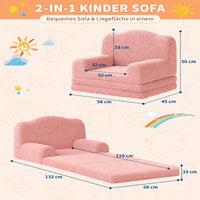 Garvee Kinder Couch 2-in-1 mit Sherpa-Bezug, Klappbar als Sofa & Lounger, Rosa mit Krone