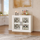 Garvee Sideboard 90 × 37 × 80 cm, Buffetschrank mit 2 Glastüren und geometrischem Siebdruckdekor, Stauraumschrank für Wohnzimmer und Esszimmer, Weiß - Weiß
