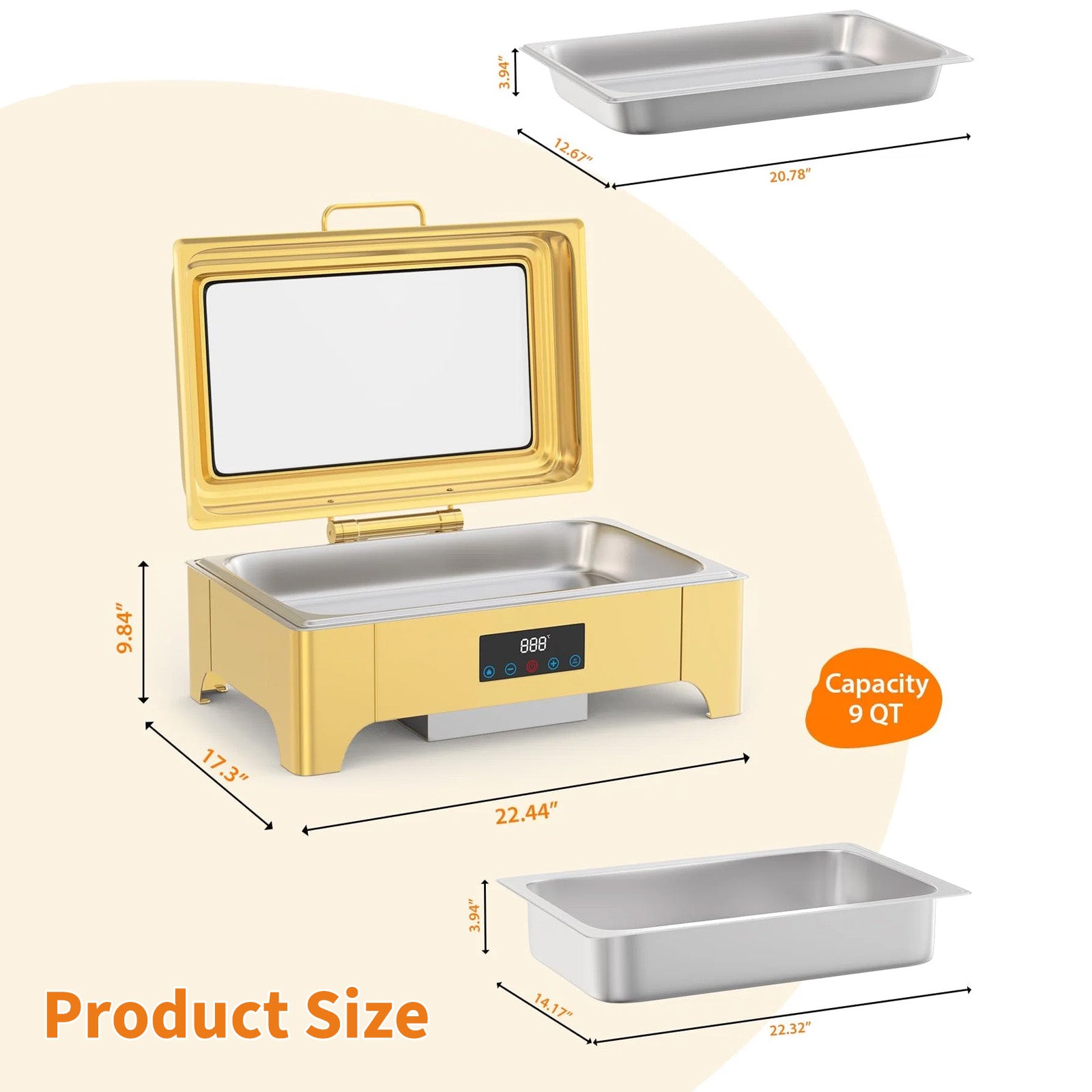 Garvee Gastro-Warmhaltebehälter 9 L aus Edelstahl, Chafing Dish für Buffet, Catering, Hotel, Feiern und Veranstaltungen