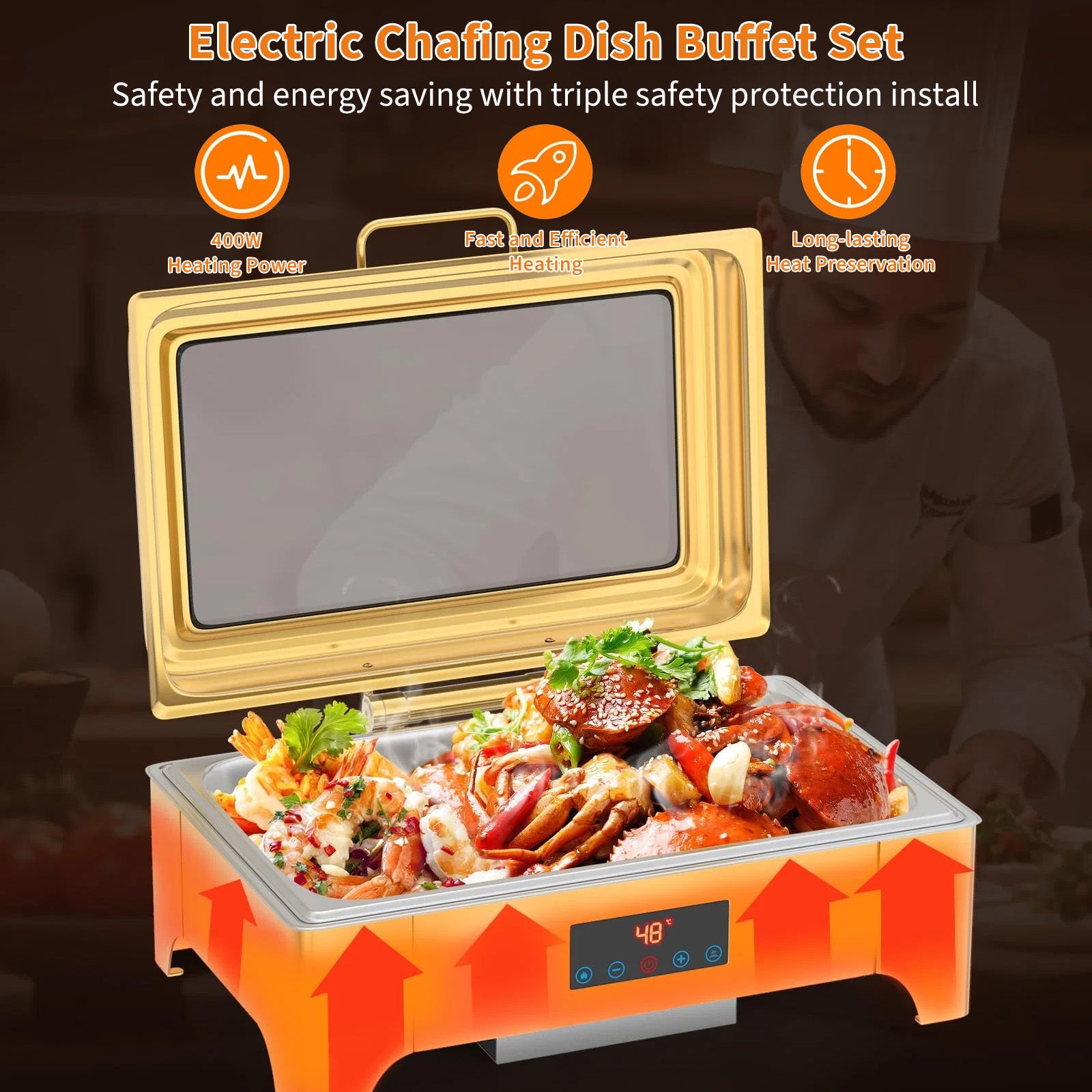 Garvee Gastro-Warmhaltebehälter 9 L aus Edelstahl, Chafing Dish für Buffet, Catering, Hotel, Feiern und Veranstaltungen
