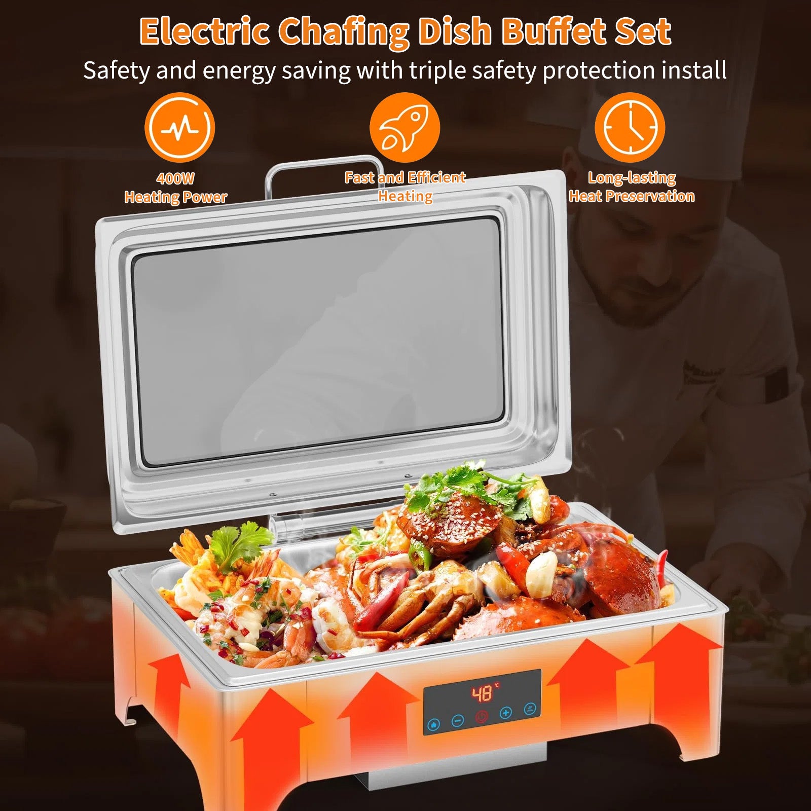 Garvee Chafing Dish 9 L aus Edelstahl, Buffet-Speisenwärmer für Catering, Partys, Feiertage und Veranstaltungen