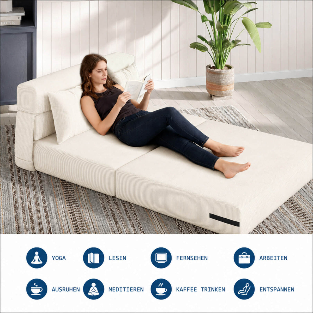 Garvee 4-in-1 Schlafsofa aus Cord, klappbar, für Wohnzimmer und Gästezimmer, Beige