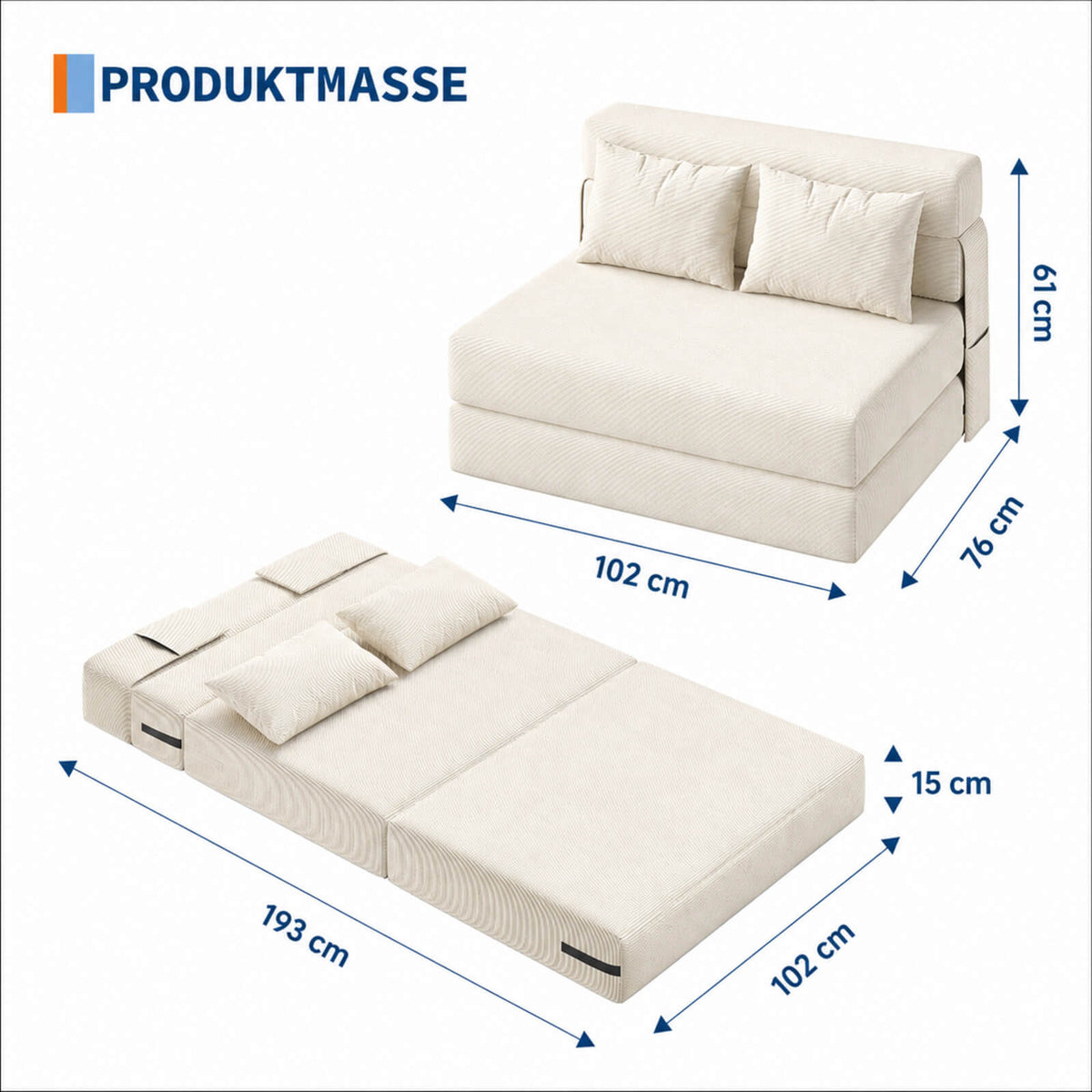 Garvee 4-in-1 Schlafsofa aus Cord, klappbar, für Wohnzimmer und Gästezimmer, Beige