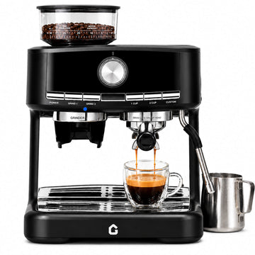 Garvee 20-Bar Espressomaschine mit Mahlwerk & Milchaufschäumer, 30 Mahlgrade, 58-mm-Siebträger, 1,5-L-Wassertank, Halbautomatisch