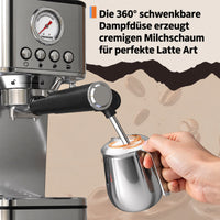 Garvee 20 Bar Siebträgermaschine Halbautomatisch, 1200 W, mit Manometer, 360°-Dampfdüse, 1,5-L-Wassertank und Thermoblock, für Espresso und Cappuccino