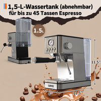 Garvee 20 Bar Siebträgermaschine Halbautomatisch, 1200 W, mit Manometer, 360°-Dampfdüse, 1,5-L-Wassertank und Thermoblock, für Espresso und Cappuccino