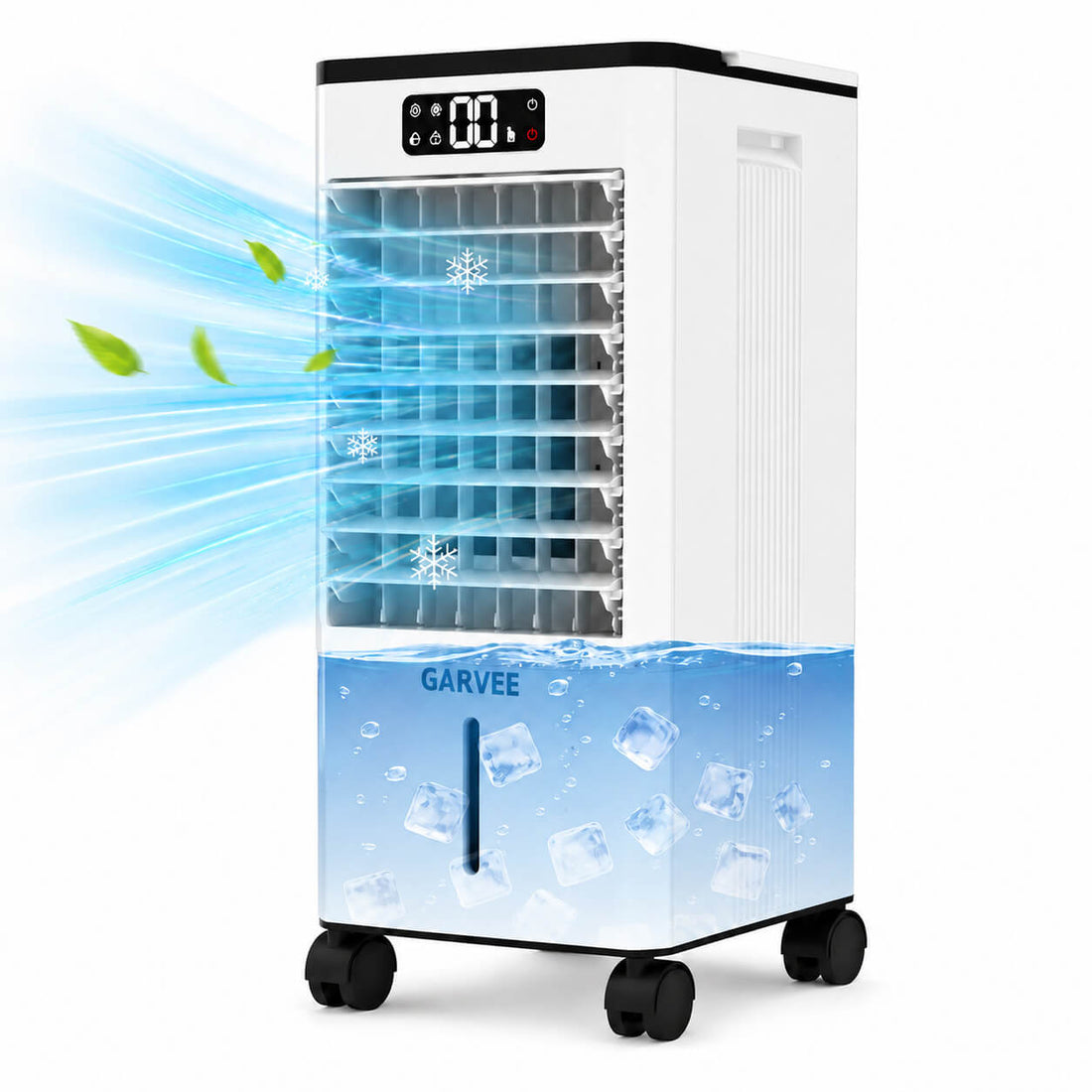 GARVEE Verdunstungskühler 7L, Mobiler Luftkühler 65W, Evaporativer Air Cooler mit Touch Display, Fernbedienung, 3 Geschwindigkeiten, Timer und Rollen, Für Zuhause & Büro