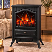 Garvee Freistehender Elektrokamin mit 3-seitiger Sicht, 900/1800 W Heizung, 3D-Multicolor-Flamme & Thermostat – mobil aufstellbar