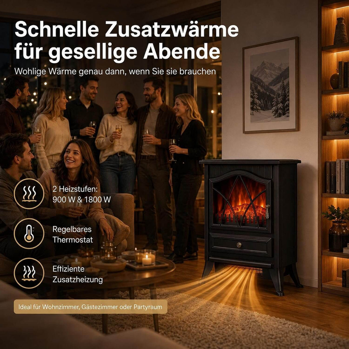 Garvee Freistehender Elektrokamin mit 3-seitiger Sicht, 900/1800 W Heizung, 3D-Multicolor-Flamme & Thermostat – mobil aufstellbar