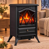 Garvee Freistehender Elektrokamin mit 3-seitiger Sicht, 900/1800 W Heizung, 3D-Multicolor-Flamme & Thermostat – mobil aufstellbar