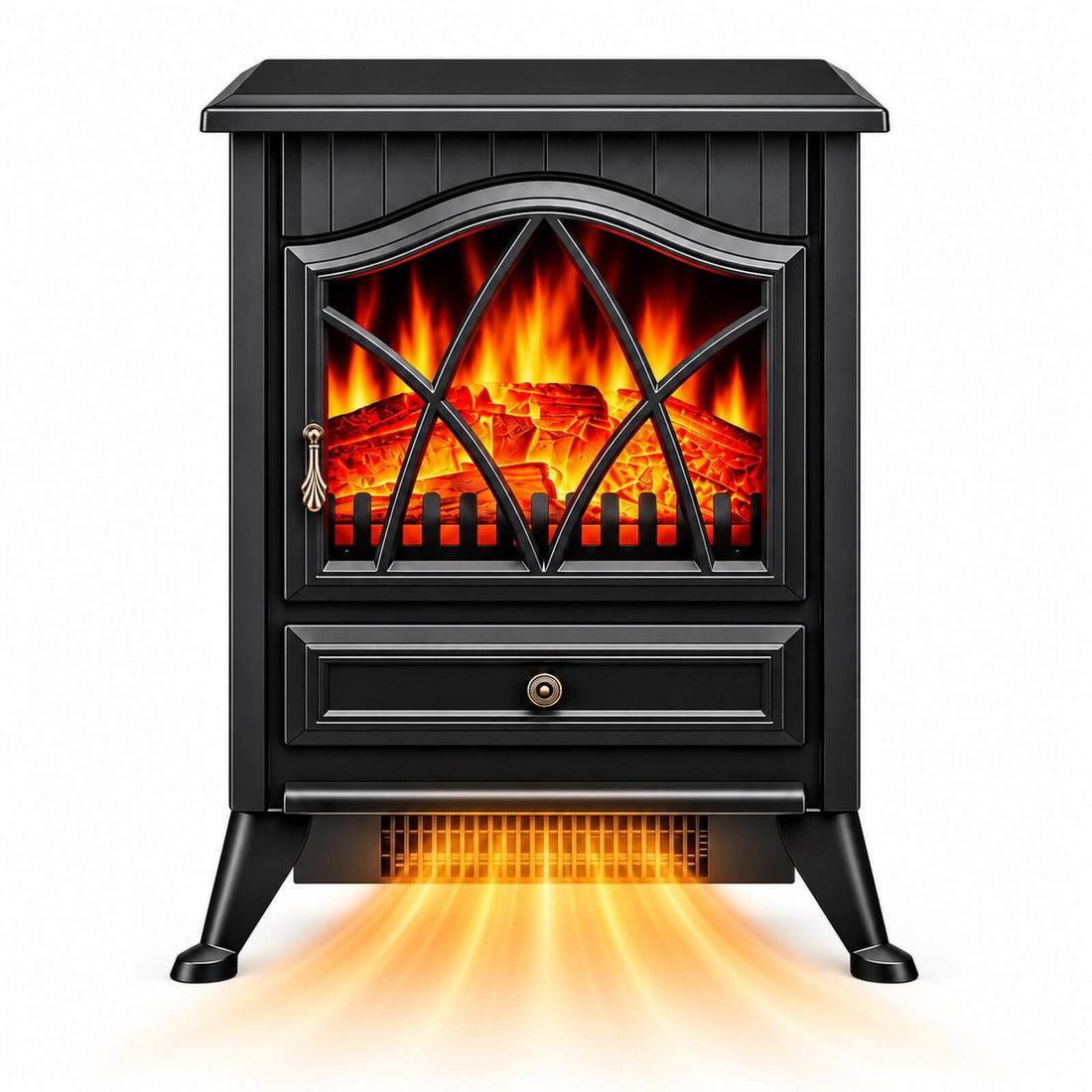 Garvee Freistehender Elektrokamin mit 3-seitiger Sicht, 900/1800 W Heizung, 3D-Multicolor-Flamme & Thermostat – mobil aufstellbar