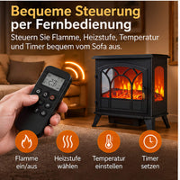 Garvee Freistehender Elektrokamin mit 3-seitiger Panorama-Sicht, 950/1850 W Heizlüfter, Fernbedienung, Thermostat & Timer – mobil aufstellbar
