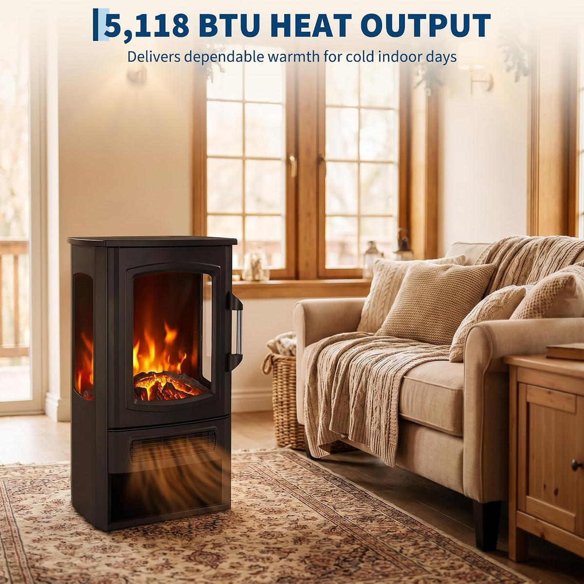 Garvee Freistehender Elektrokamin mit 3-seitiger Sicht, 1000/2000 W Heizung, Multicolor-Flamme & Thermostat – mobil aufstellbar