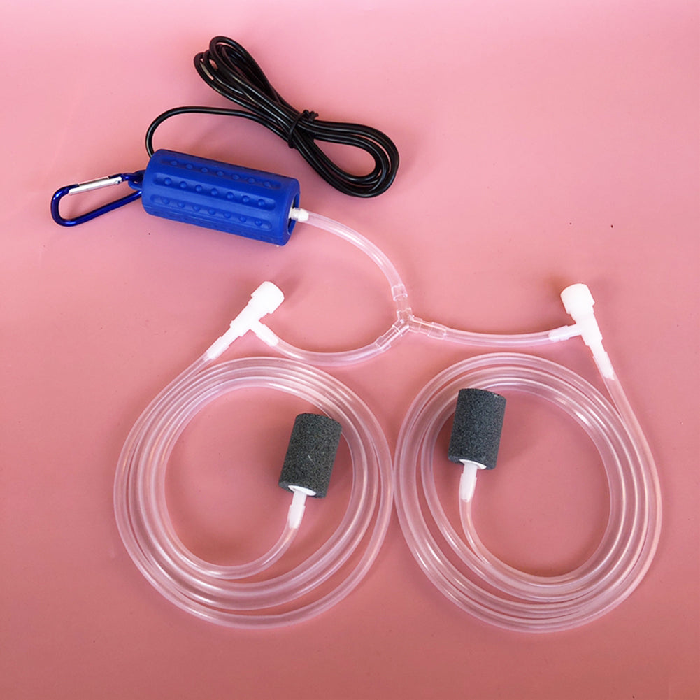 GARVEE Aquarium Luftpumpe Mini USB Mit Doppel-Luftstein Für Innen- Und Außenfische, Leise, Tragbar, Silikonrohr