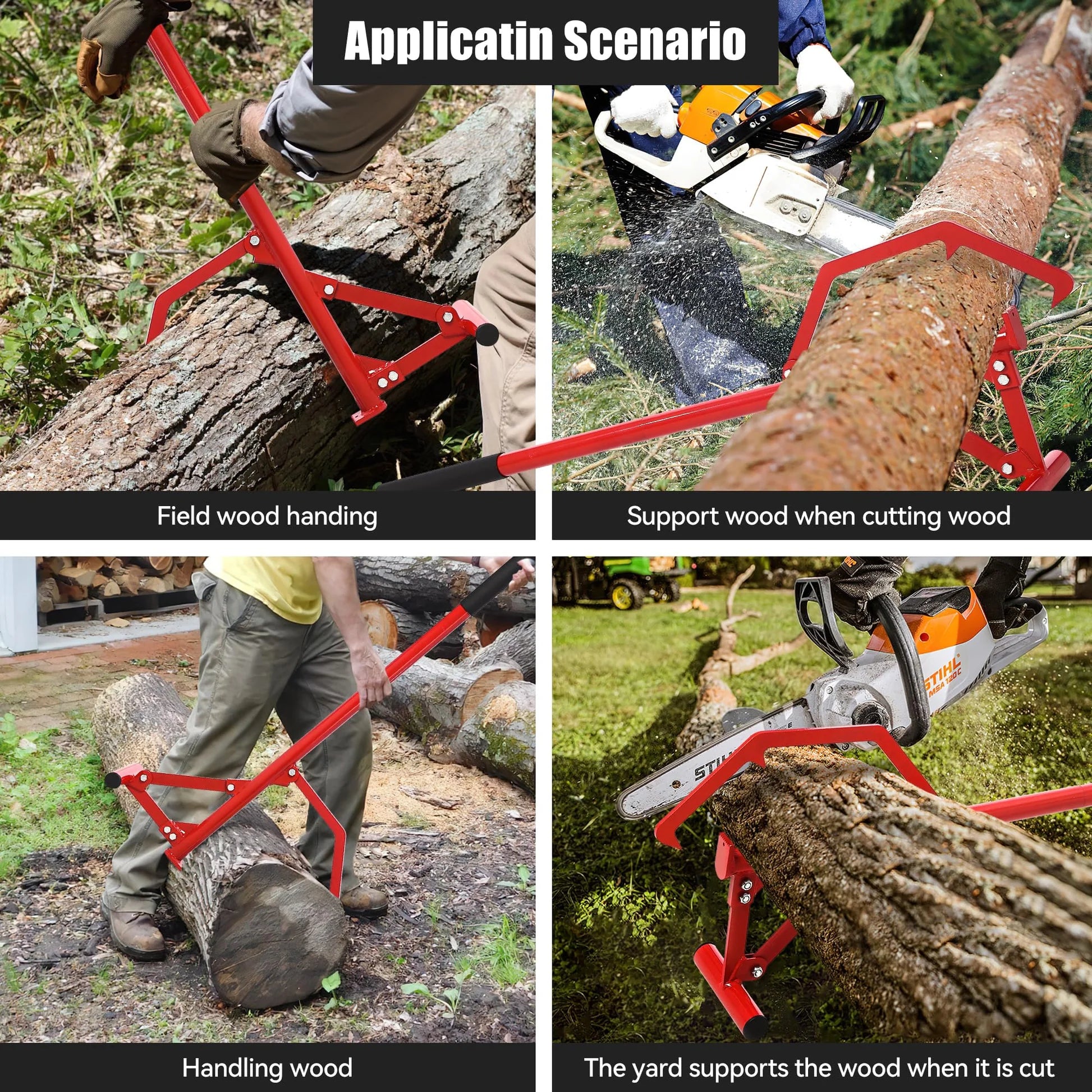 GARVEE Stammheber 130 cm, Schwerlast Holzheber aus Stahl für Baumstämme 7,6–63,5 cm, Verstellbares Forstwerkzeug mit Rutschfestem Griff für Holzarbeiten, Rot