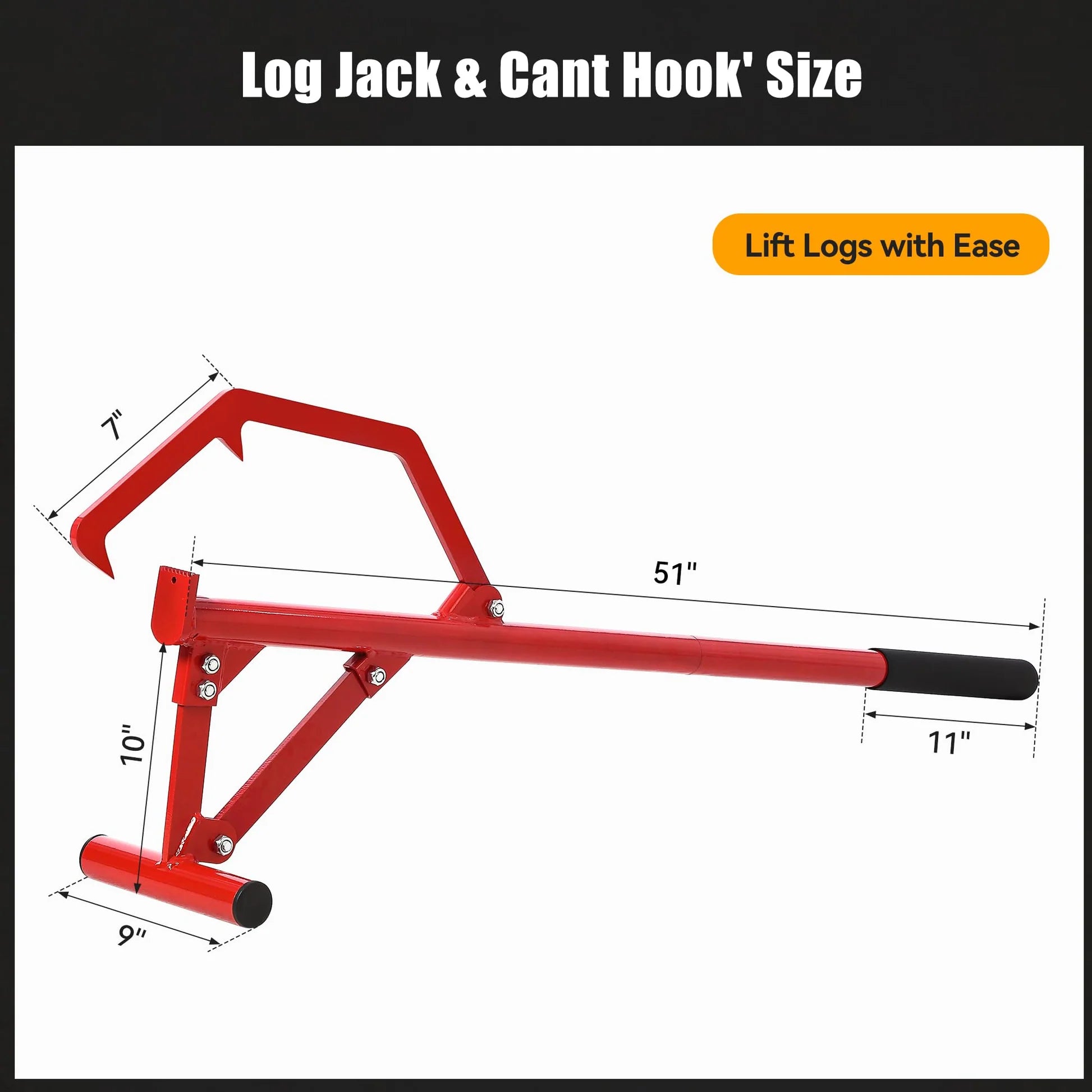 GARVEE Stammheber 130 cm, Schwerlast Holzheber aus Stahl für Baumstämme 7,6–63,5 cm, Verstellbares Forstwerkzeug mit Rutschfestem Griff für Holzarbeiten, Rot