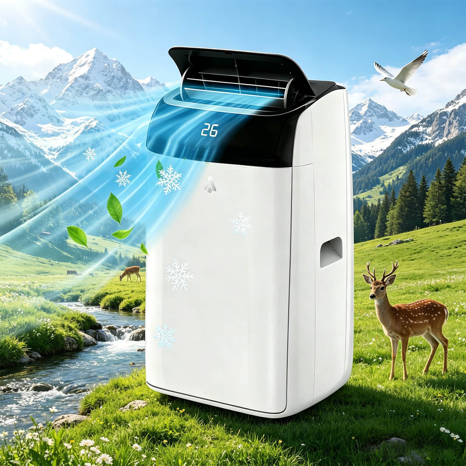 GARVEE Mobile Klimaanlage 12000 BTU mit Abluftschlauch, 3-in-1 Klimagerät mit Schlafmodus, 24H-Timer, LED-Display & Fernbedienung für Räume bis 42 m², Schwarzer Deckel