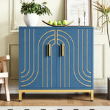 Garvee Badezimmerschrank mit 2 Türen, 80 × 38 × 85 cm, für Bad und Gäste-WC, Blau