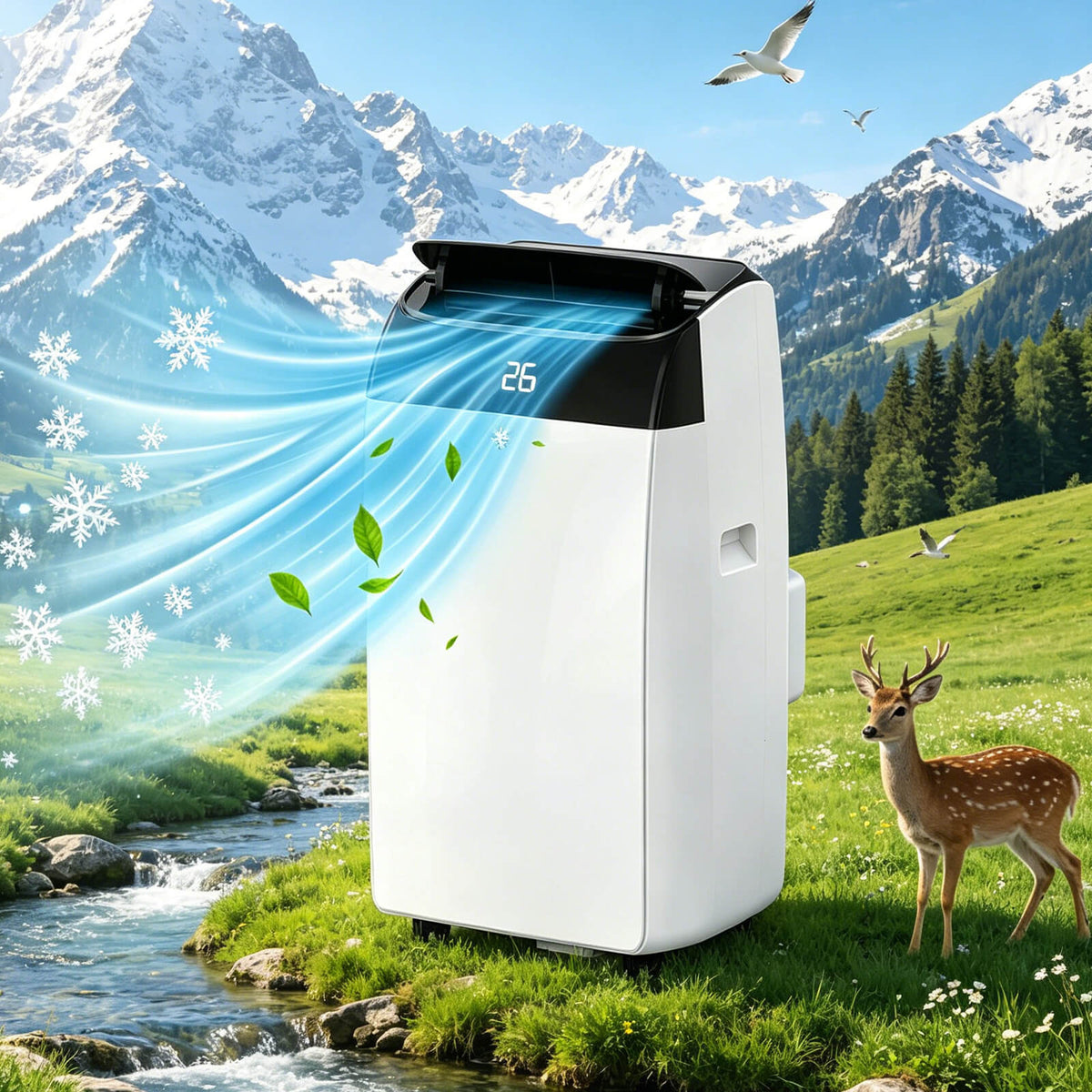 GARVEE Mobile Klimaanlage 10000 BTU mit Abluftschlauch, 4-in-1 Klimagerät mit Luftentfeuchter & Ventilator, A++ Energieeffizienz, Leise 48 dB, mit R290 Kältemittel, für Wohnzimmer & Büro, Schwarzer Deckel
