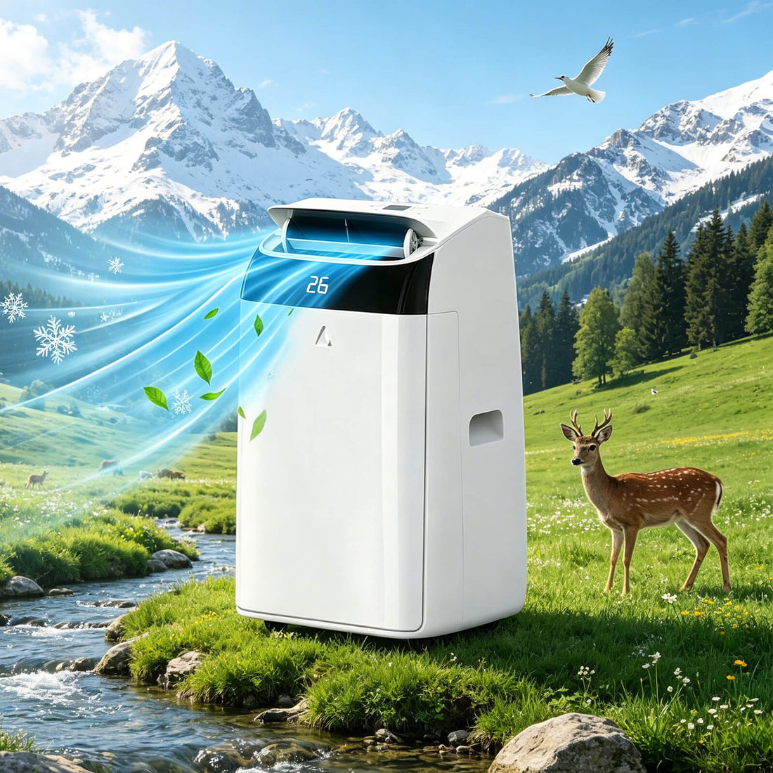 GARVEE Mobile Klimaanlage 10000 BTU mit Abluftschlauch, 4-in-1 Klimagerät mit Luftentfeuchter & Ventilator, A++ Energieeffizienz, Leise 48 dB, mit R290 Kältemittel, für Wohnzimmer & Büro, Weiß Deckel