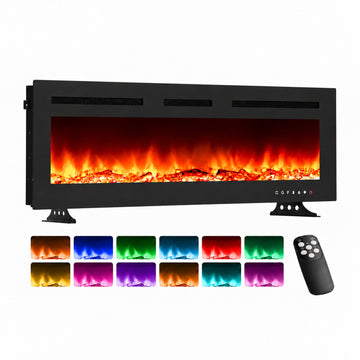 Garvee 127cm Elektrokamin mit Heizung, 900W/1800W, 12 Flammenfarben, Fernbedienung & App, Wand-/Einbau-/Standkamin, Schwarz