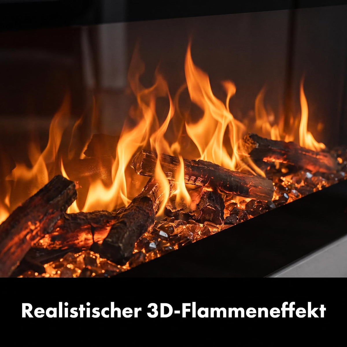 Garvee 127cm Elektrokamin mit Heizung, 900W/1800W, 12 Flammenfarben, Fernbedienung & App, Wand-/Einbau-/Standkamin, Schwarz