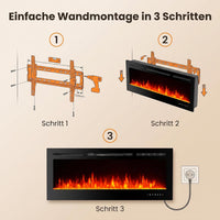 Garvee 127cm Elektrokamin mit Heizung, 900W/1800W, 12 Flammenfarben, Fernbedienung & App, Wand-/Einbau-/Standkamin, Schwarz