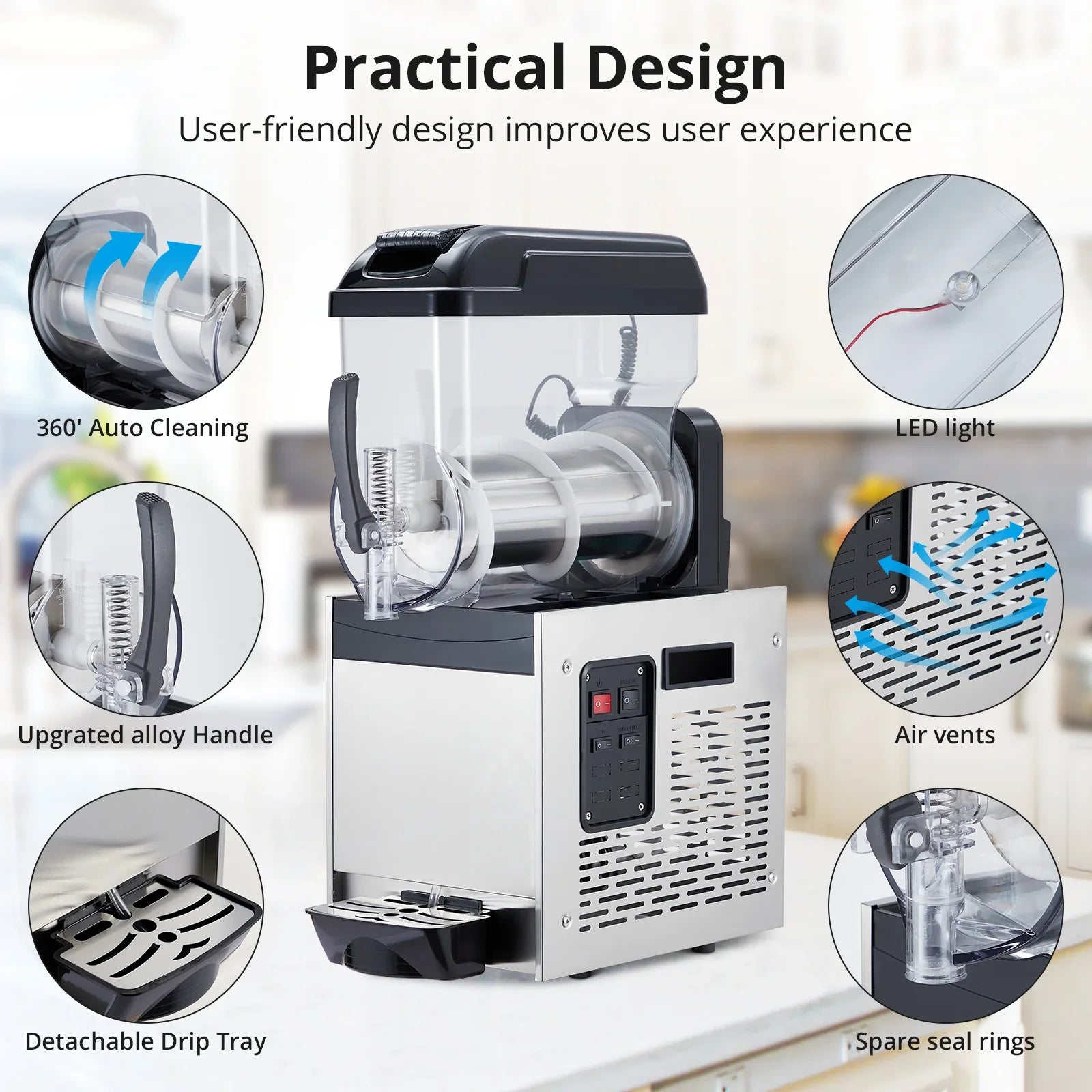 Garvee Professionelle Slush Maschine 12 L, Frozen Drink Maschine mit Selbstreinigung für Cocktails, Margaritas, Smoothies und Granita, Ideal für Café, Bar und Restaurant
