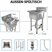 Garvee Spültisch Spülbecken Edelstahl (53 × 53 × 84 cm), Einzelbecken mit Arbeitsfläche & Werkzeughalter, freistehende Küchenspüle für Restaurant, Garage und Waschküche