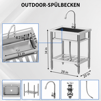Garvee Gastro Spültisch Edelstahl 51 x 71 x 86 cm, 1 Becken, Auszieharmatur, freistehend