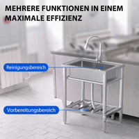 Garvee Gastro Spültisch Edelstahl 51 x 71 x 86 cm, 1 Becken, Auszieharmatur, freistehend
