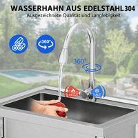 Garvee Gastro Spültisch Edelstahl 51 x 71 x 86 cm, 1 Becken, Auszieharmatur, freistehend