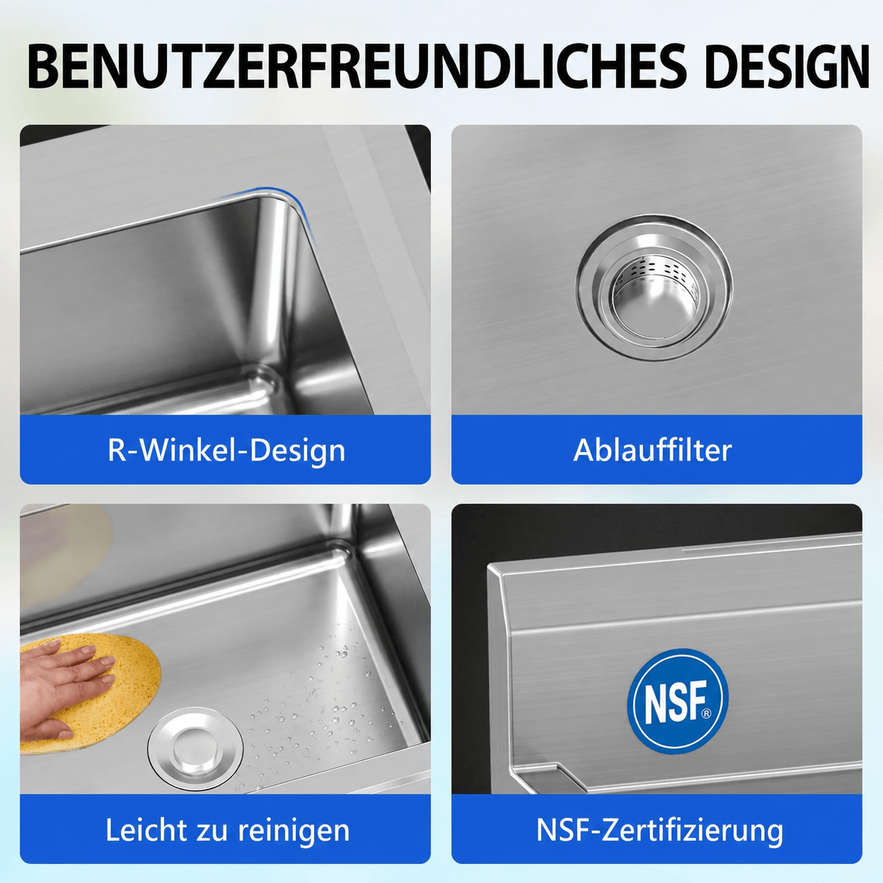 Garvee Gastro Spültisch Edelstahl 51 x 71 x 86 cm, 1 Becken, Auszieharmatur, freistehend