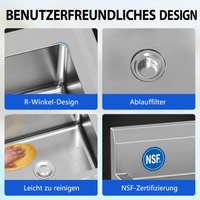 Garvee Gastro Spültisch Edelstahl 51 x 71 x 86 cm, 1 Becken, Auszieharmatur, freistehend