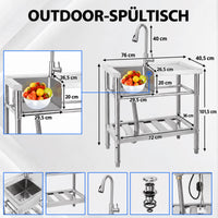 Garvee Spültisch Spülbecken Edelstahl (76 × 41 × 102 cm), Einzelbecken mit 360°-Warm-/Kaltwasserarmatur & Unterablage, Küchenspüle für Restaurant, Garage und Waschküche, Arbeitsplatte (rechts)
