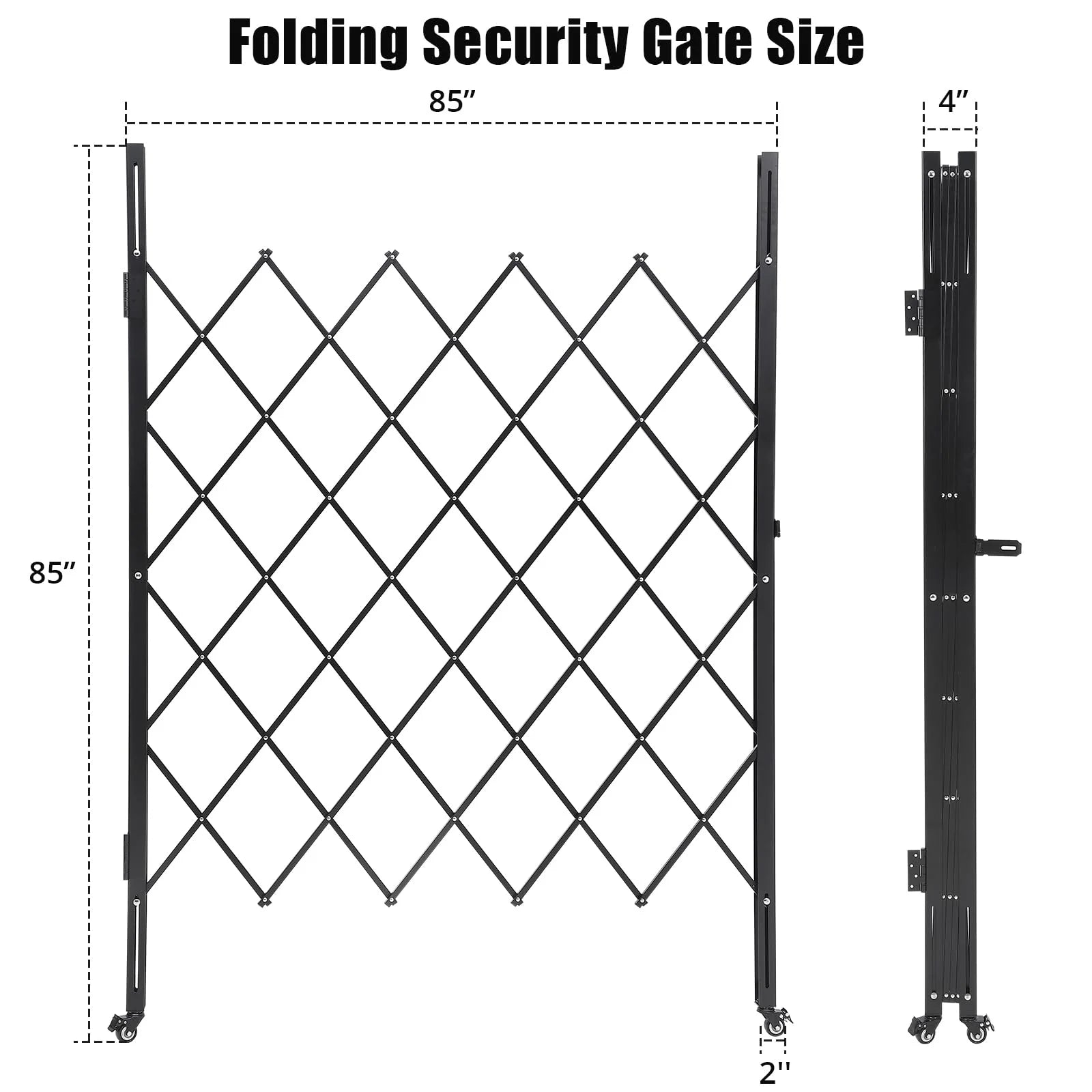 Garvee Stahl Scherengitter 216 × 216 cm, Faltbares Sicherheitstor mit 360° Rollen und Vorhängeschloss-Halterung für Zuhause, Gewerbe und Industrie
