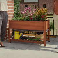 GARVEE Hochbeet Holz 122 × 61 cm mit Beinen, Erhöhtes Pflanzbeet mit Rollen, Tiefes Gemüse- & Kräuterbeet für Garten, Terrasse & Balkon, Braun