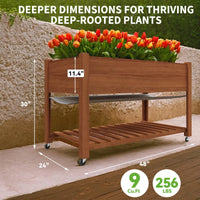 GARVEE Hochbeet Holz 122 × 61 cm mit Beinen, Erhöhtes Pflanzbeet mit Rollen, Tiefes Gemüse- & Kräuterbeet für Garten, Terrasse & Balkon, Braun