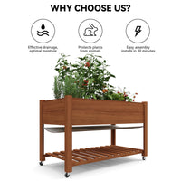 GARVEE Hochbeet Holz 122 × 61 cm mit Beinen, Erhöhtes Pflanzbeet mit Rollen, Tiefes Gemüse- & Kräuterbeet für Garten, Terrasse & Balkon, Braun
