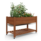 GARVEE Hochbeet Holz 122 × 61 cm mit Beinen, Erhöhtes Pflanzbeet mit Rollen, Tiefes Gemüse- & Kräuterbeet für Garten, Terrasse & Balkon, Braun - Braun