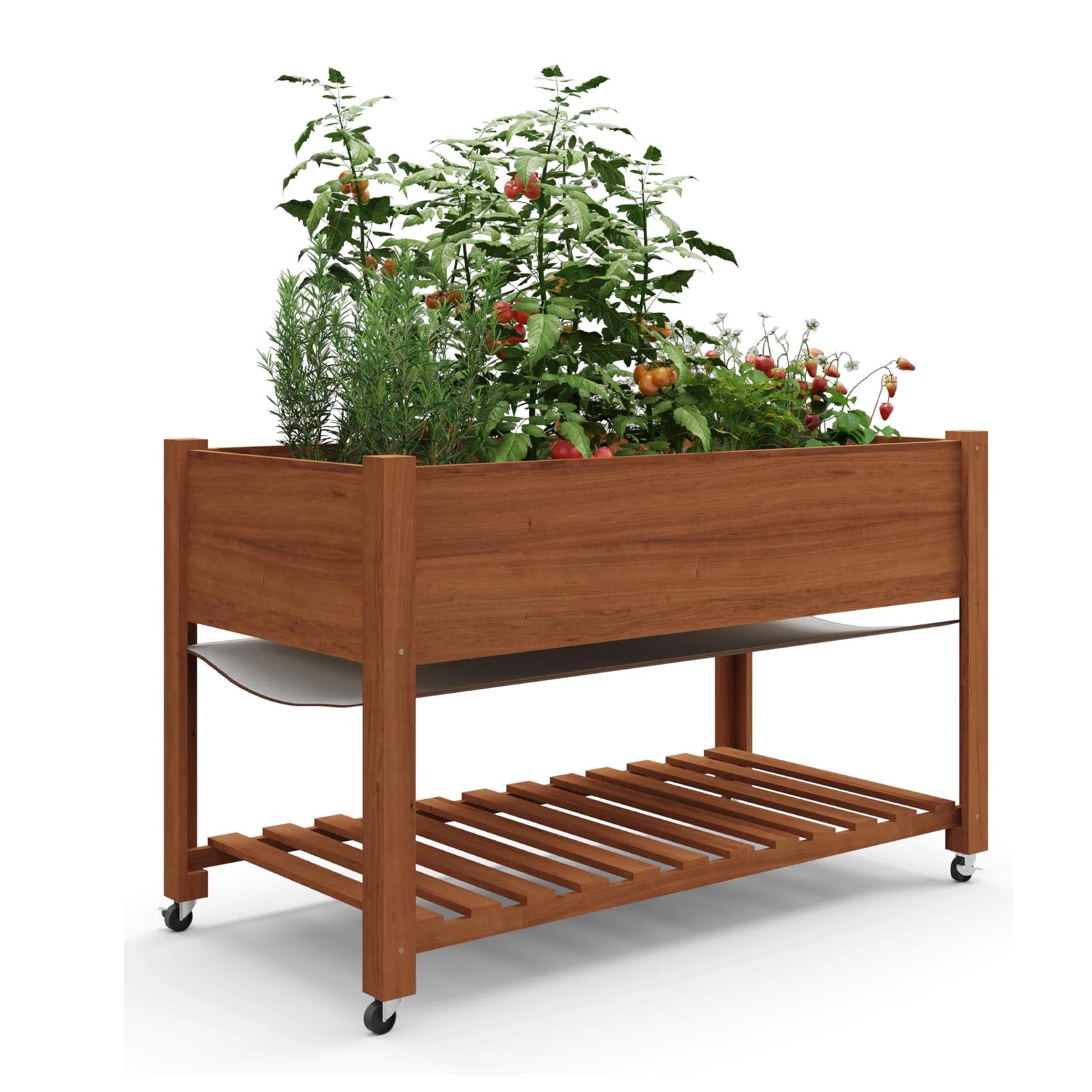 GARVEE Hochbeet Holz 122 × 61 cm mit Beinen, Erhöhtes Pflanzbeet mit Rollen, Tiefes Gemüse- & Kräuterbeet für Garten, Terrasse & Balkon, Braun