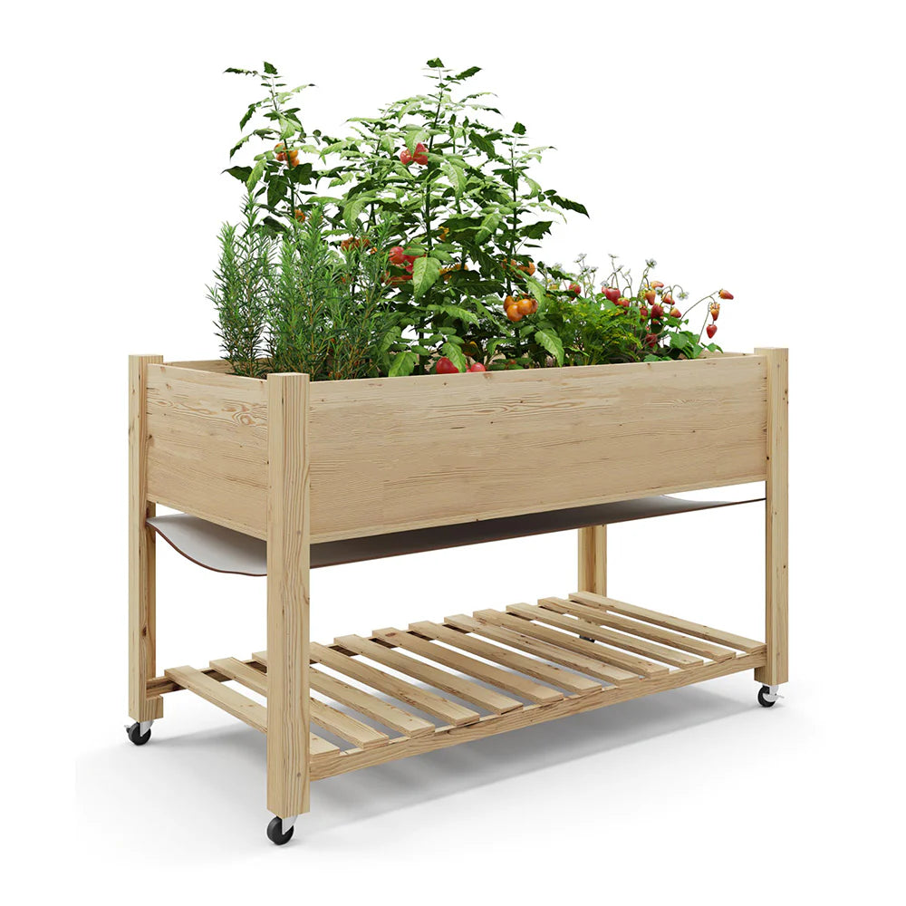 GARVEE Hochbeet Holz 122 × 61 cm mit Beinen, Erhöhtes Pflanzbeet mit Rollen, Tiefes Gemüse- & Kräuterbeet für Garten, Terrasse & Balkon, Naturholz