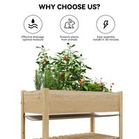 GARVEE Hochbeet Holz 122 × 61 cm mit Beinen, Erhöhtes Pflanzbeet mit Rollen, Tiefes Gemüse- & Kräuterbeet für Garten, Terrasse & Balkon, Naturholz