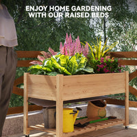GARVEE Hochbeet Holz 122 × 61 cm mit Beinen, Erhöhtes Pflanzbeet mit Rollen, Tiefes Gemüse- & Kräuterbeet für Garten, Terrasse & Balkon, Naturholz