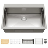 Garvee Edelstahl-Einbauspüle 76 x 56 cm, 1 Becken 25 cm tief, Zubehörset, für Küche & Bar