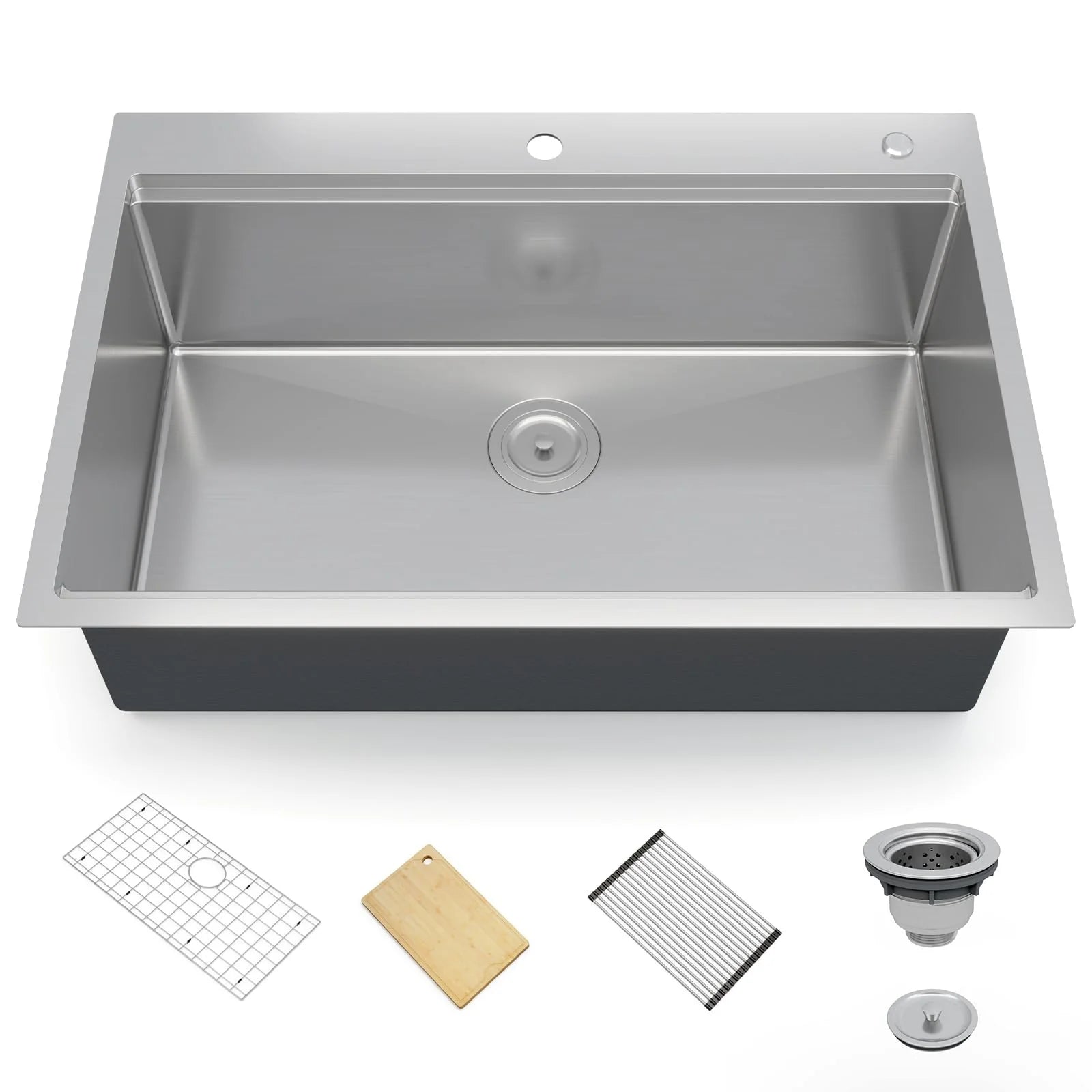 Garvee Edelstahl-Einbauspüle 84 x 56 cm, 1 Becken 25 cm tief, Zubehörset, für Küche & Bar