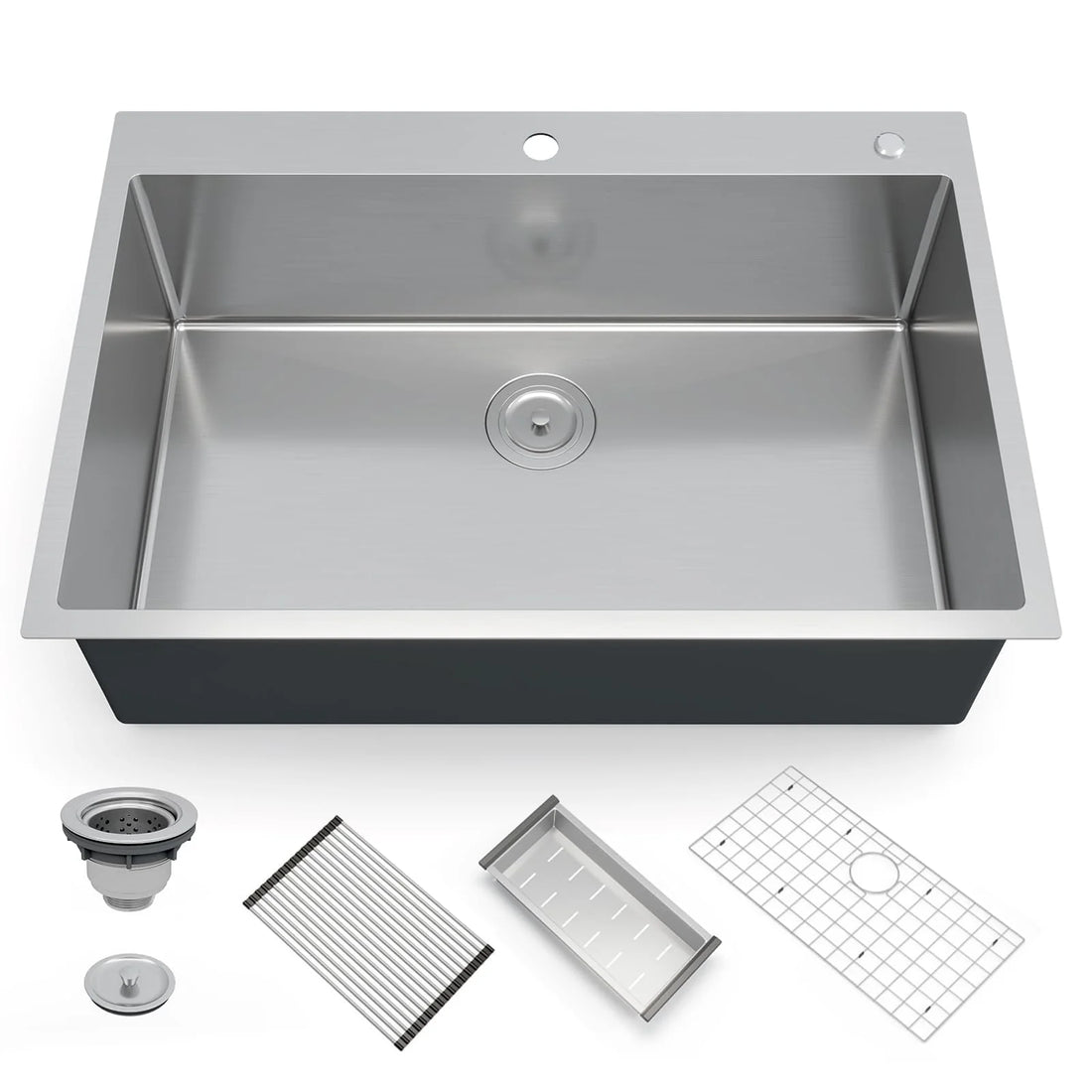 Garvee Edelstahl-Einbauspüle 76 x 56 cm, 1 Becken 25 cm tief, Zubehörset, für Küche & Bar